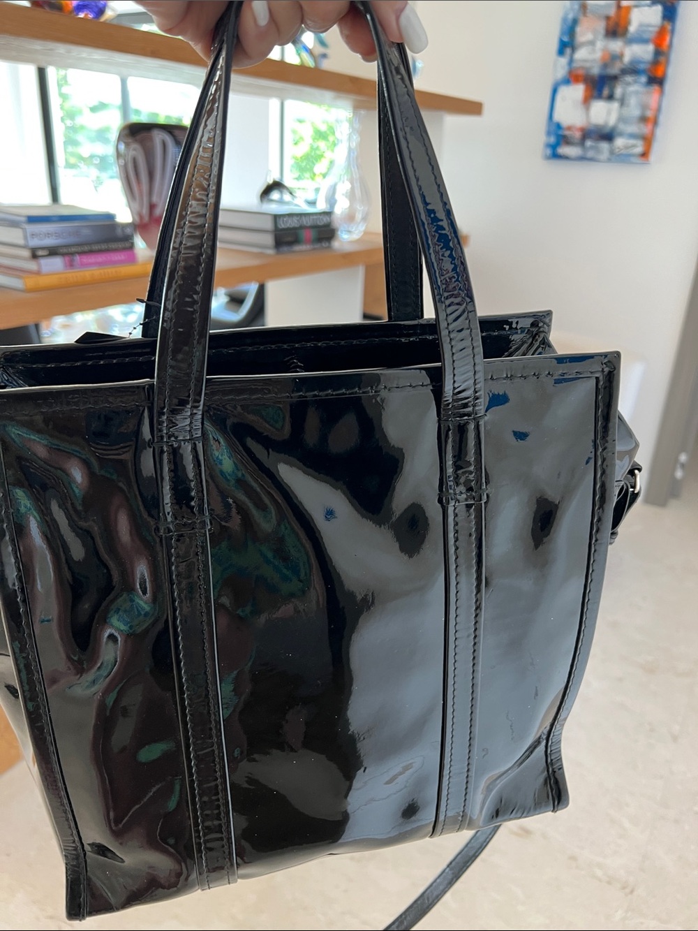 Balenciaga Patent Leather Bazar Small Shopper Tote black excellent pre-owned - Picture 4 of 17